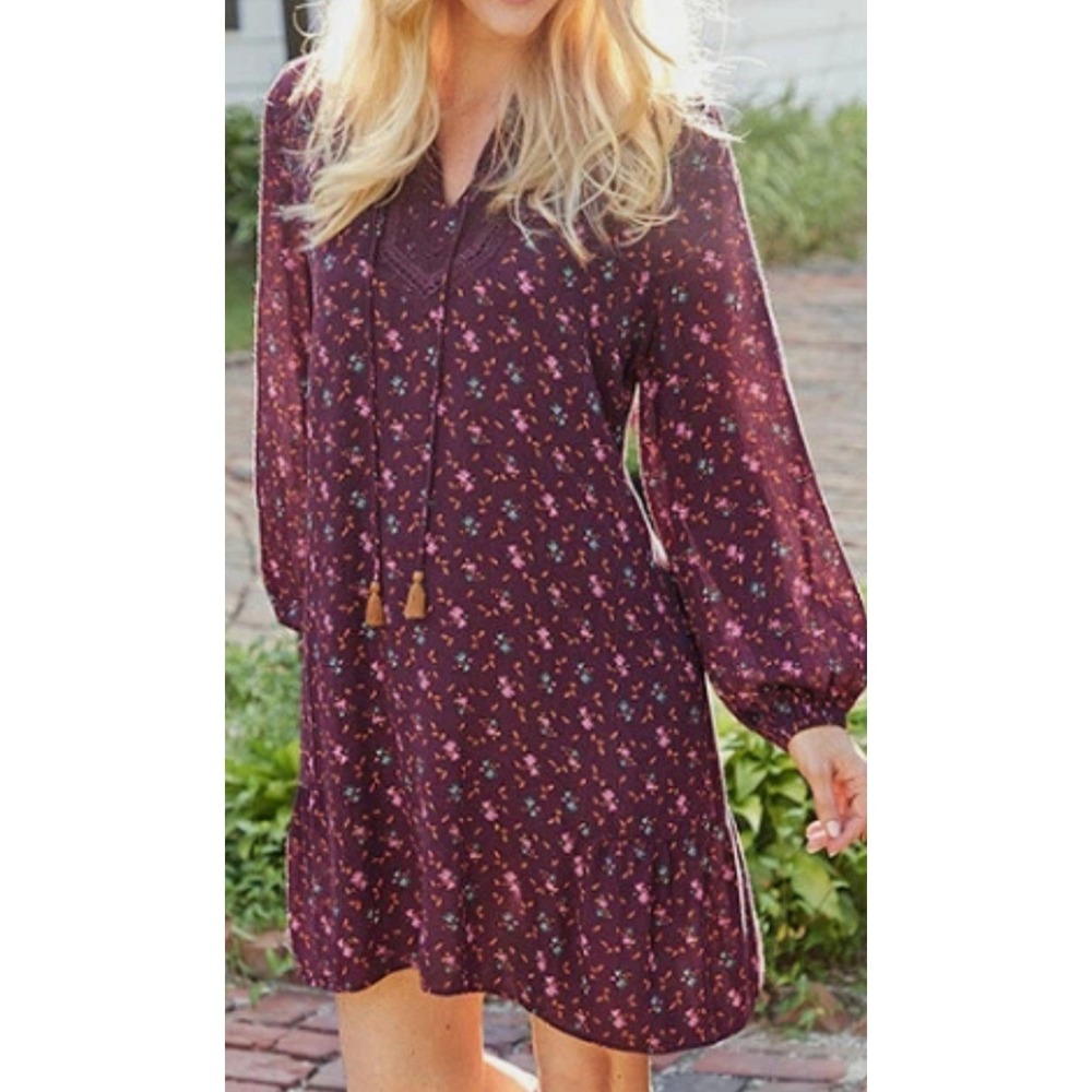 Matilda Jane Moments Local Luxuries Med Floral Boho Crochet Tassle Rayon Dress